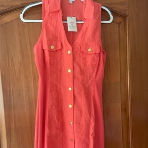 Guess!! Estera Linen dress in Covey Cay Coral